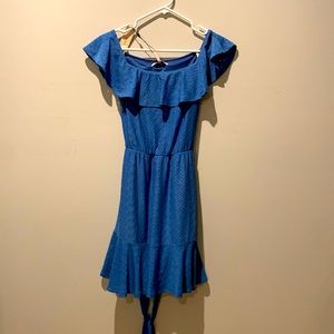 Bcbgeneration blue eyelet off the shoulder dress. Size extra small. Never worn.